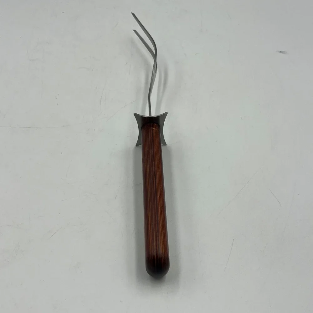 Wear-Ever Carving Fork Brown Wood Handle Stainless Steel 205 EUC Vintage
